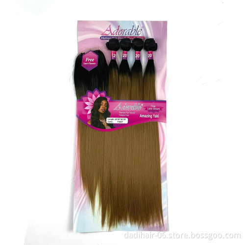 AMAZING YAKI STRAIGHT 4  bundles per set T1B27 100% heat resistance synthetic hair weave for afro women with closure